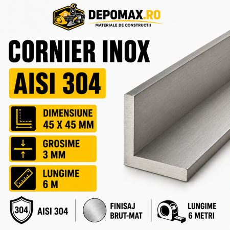 Cornier inox AISI 304, 45 x 45 x 3 mm, 6 metri